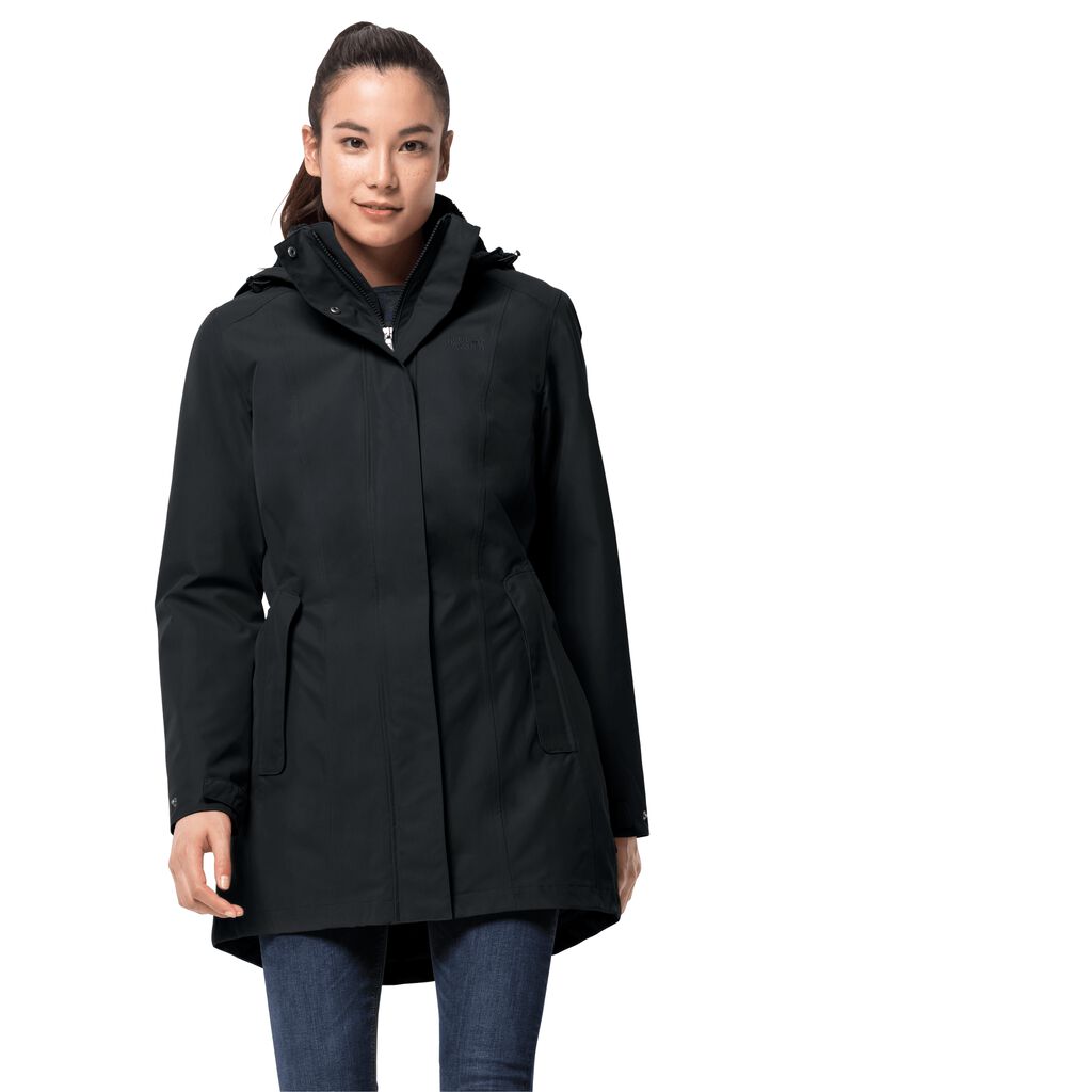 Jack Wolfskin MADISON AVENUE Női Vízálló Kabát Fekete - NXEFIR-691